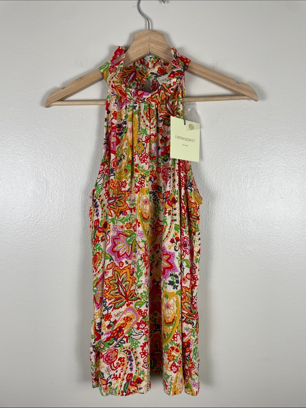 Cynthia Rowley Vibrant Floral Halter Top in Pink, Yellow & Green. NEW Small